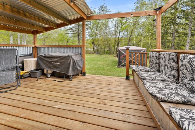 632 Quince St, Duluth, MN 55811 - wooden deck with a grill and a yard