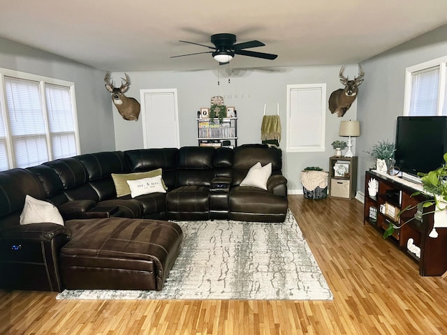 330 10th Ave, Granite Falls, MN 56241 - living area with ceiling fan and wood finished floors