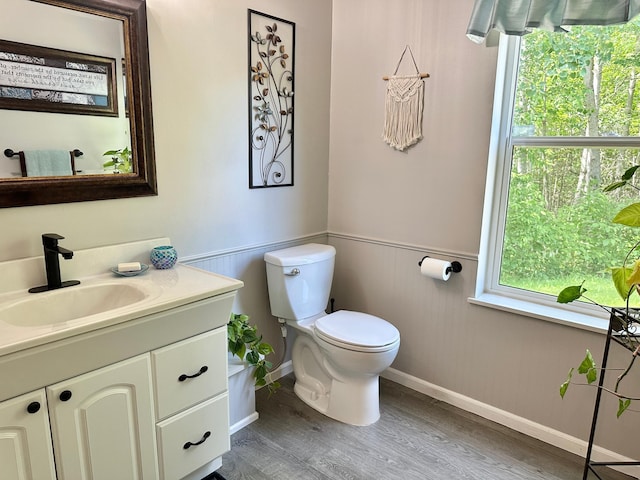7495 Hillsdale Loop NW, Walker, MN 56484 - half bath featuring vanity, wood finished floors, and a wainscoted wall