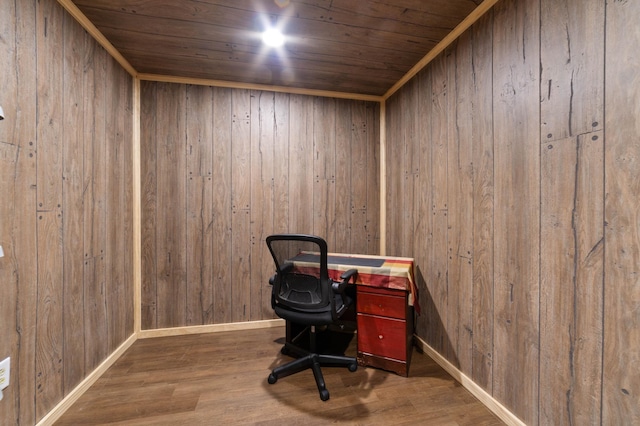 185 Olson Rd, Thomson Twp, MN 55733 - home office featuring wood walls, wood finished floors, and wooden ceiling