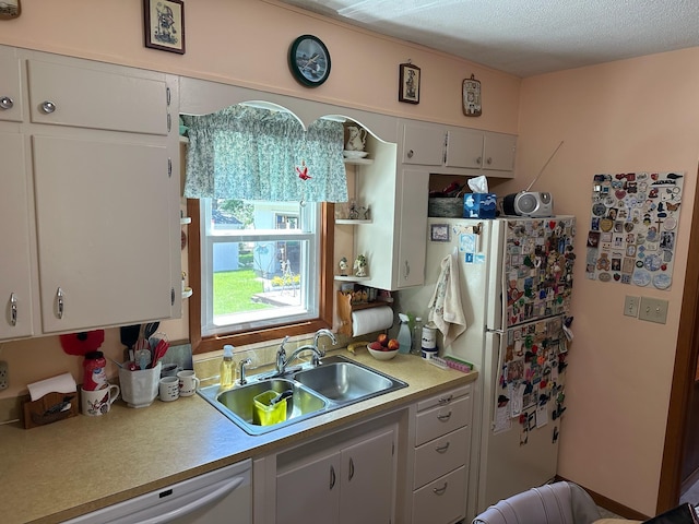 925 Willow St W, Detroit Lakes, MN 56501 - kitchen featuring white appliances, light countertops, white cabinetry, and open shelves