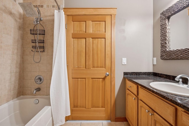 30 Main St S Unit 5E, Pine City, MN 55063 - full bathroom featuring vanity, shower / bathtub combination with curtain, and tile patterned floors