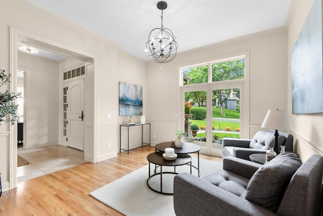 11193 Bluestem Ln, Eden Prairie, MN 55347 - living area with a chandelier, light wood finished floors, and crown molding