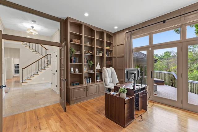 11193 Bluestem Ln, Eden Prairie, MN 55347 - office with light wood finished floors, recessed lighting, and crown molding
