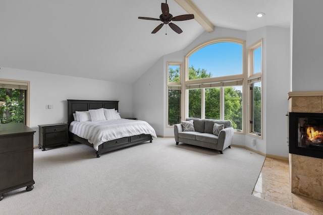 11193 Bluestem Ln, Eden Prairie, MN 55347 - carpeted bedroom featuring a multi sided fireplace and a ceiling fan
