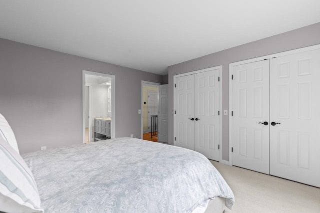11193 Bluestem Ln, Eden Prairie, MN 55347 - bedroom with two closets, light carpet, and connected bathroom