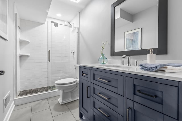 11193 Bluestem Ln, Eden Prairie, MN 55347 - bathroom featuring vanity, a shower stall, and tile patterned flooring