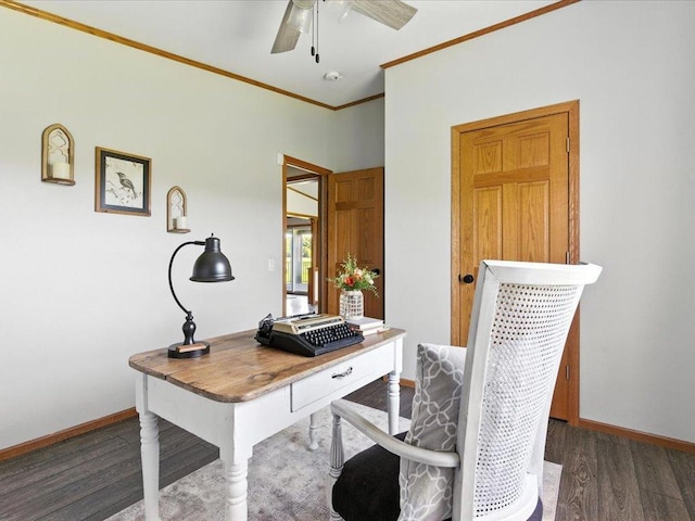 33498 175th St NE, Morrill Twp, MN 56329 - office space featuring wood finished floors, ceiling fan, and crown molding