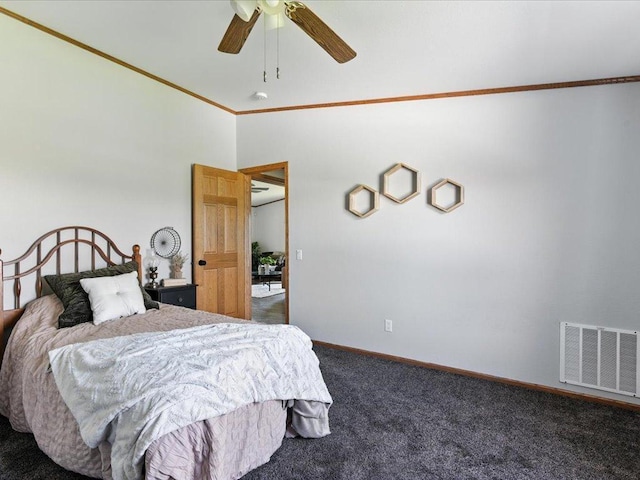33498 175th St NE, Morrill Twp, MN 56329 - carpeted bedroom with ornamental molding and a ceiling fan