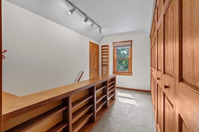 947 Stryker Ave W, Saint Paul, MN 55118 - hallway with track lighting, lofted ceiling, and carpet flooring