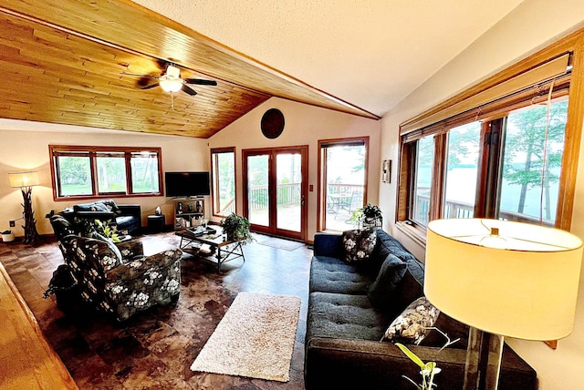 44512 276th Ln, Aitkin, MN 56431 - living room featuring lofted ceiling and a ceiling fan