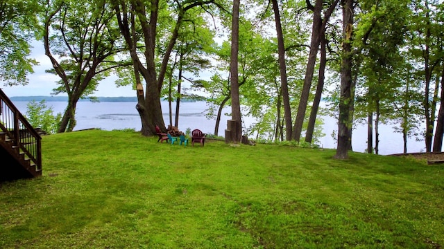44512 276th Ln, Aitkin, MN 56431 - view of green lawn featuring stairway and a water view