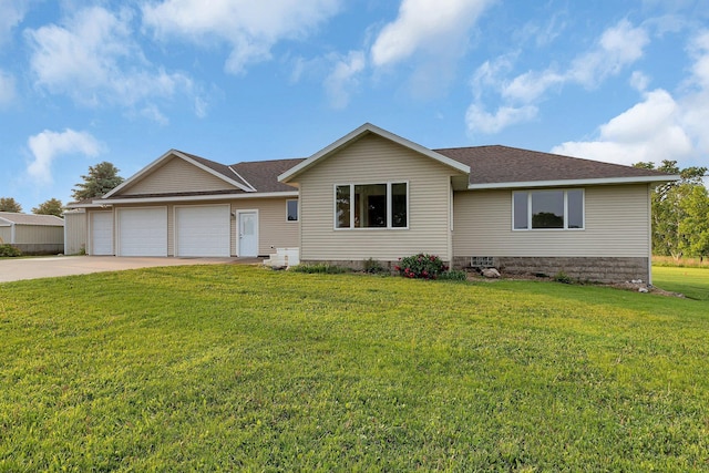 42767 190th Ave, Holding Twp, MN 56340 - single story home featuring a garage, concrete driveway, a front yard, and a shingled roof