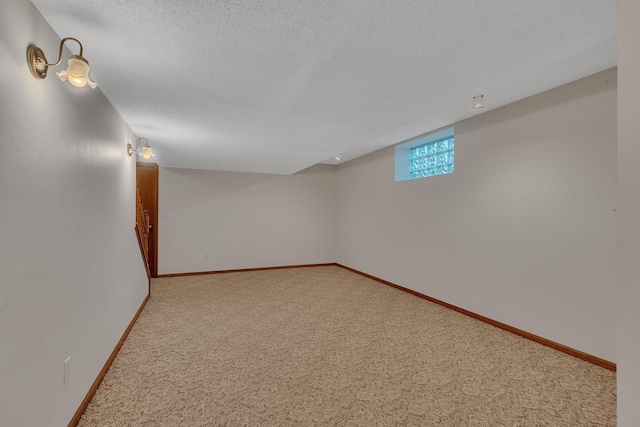 42767 190th Ave, Holding Twp, MN 56340 - below grade area featuring carpet and a textured ceiling
