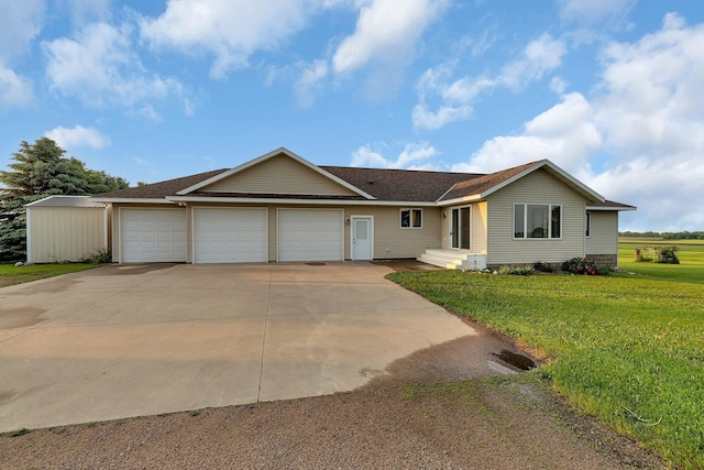 42767 190th Ave, Holding Twp, MN 56340 - ranch-style home with a front yard, driveway, a garage, and roof with shingles