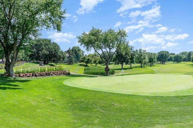 14381 Fairway Dr, Eden Prairie, MN 55344 - surrounding community with a lawn, golf course view, view of scattered trees, and an area to practice putting
