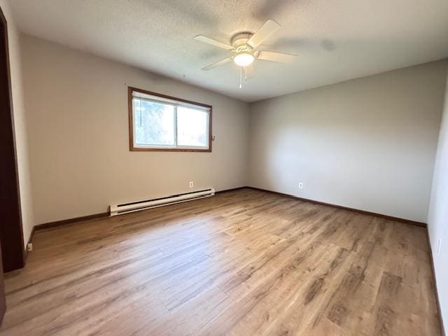 517 2nd St NW, Menahga, MN 56464 - spare room featuring baseboard heating, light wood-style floors, and a ceiling fan