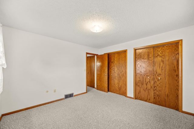 226 Ash Ave, Bird Island, MN 55310 - unfurnished bedroom featuring multiple closets, carpet flooring, and a textured ceiling