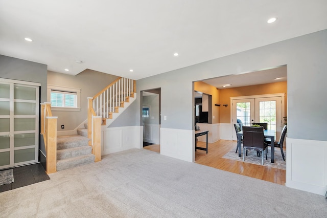 114 Chester Pkwy, Duluth, MN 55805 - interior space with french doors, stairs, recessed lighting, a wainscoted wall, and a decorative wall