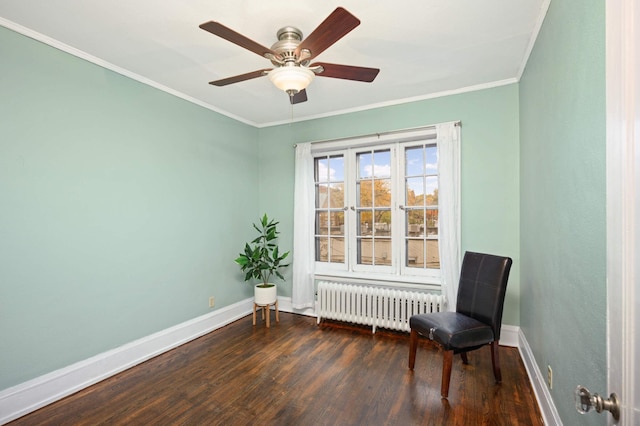 1820 1st Ave S Unit 207, Minneapolis, MN 55403 - living area featuring radiator, wood finished floors, ornamental molding, and a ceiling fan