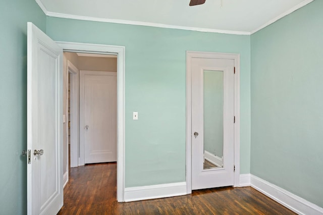1820 1st Ave S Unit 207, Minneapolis, MN 55403 - unfurnished bedroom with dark wood-type flooring, ornamental molding, and ceiling fan