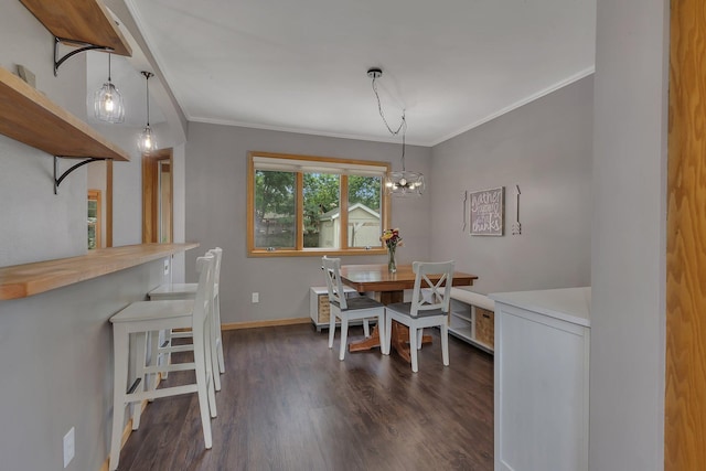 504 3rd St N, Sartell, MN 56377 - dining area with dark wood-style floors, crown molding, and a chandelier