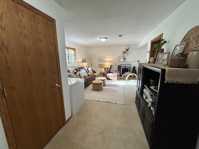 605 Park Island Dr SW, Hutchinson, MN 55350 - living room with light colored carpet and a textured ceiling