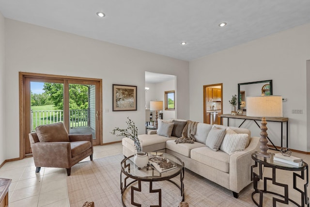 19800 Stephan Dr, Minnewaska Twp, MN 56381 - living room featuring light tile patterned floors and recessed lighting