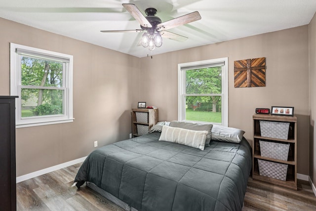 559 State Highway 35, East Farmington, WI 54020 - bedroom featuring multiple windows, wood finished floors, and ceiling fan
