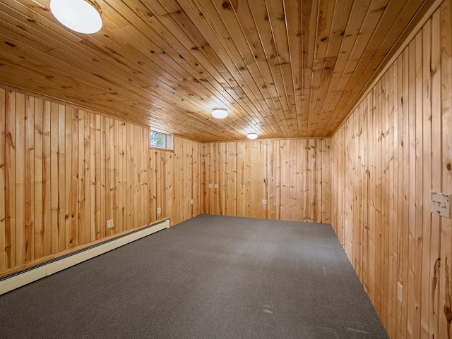 8545 70th St NW, Annandale, MN 55302 - carpeted empty room with wooden ceiling, a baseboard radiator, and wooden walls