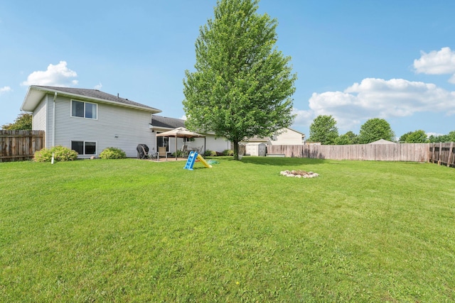 608 Frontier Cir, Belle Plaine, MN 56011 - fenced backyard featuring a gazebo