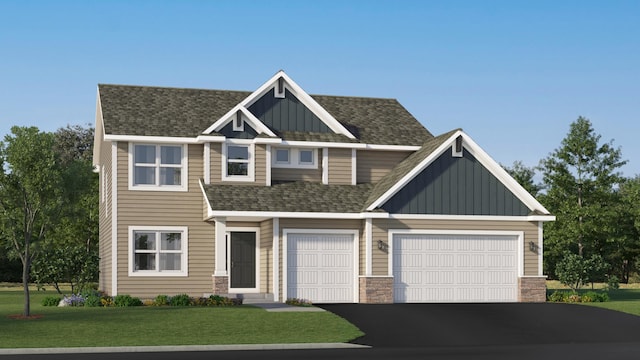 18665 Kennedy St NW, Elk River, MN 55330 - craftsman-style home with board and batten siding, roof with shingles, driveway, and a front yard