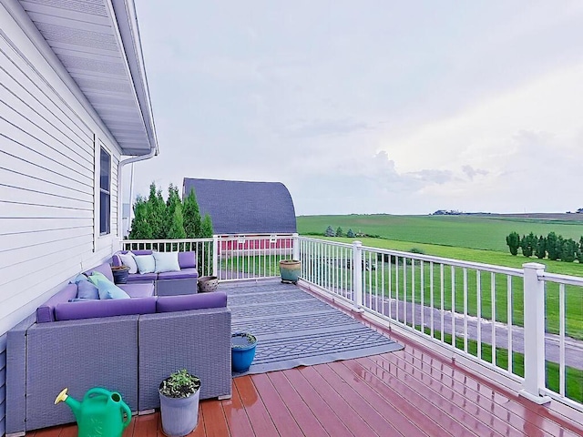 6828 Rhoades Ave SW, Cokato, MN 55321 - wooden deck with outdoor lounge area and a view of countryside