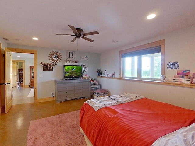 6828 Rhoades Ave SW, Cokato, MN 55321 - bedroom with recessed lighting, concrete floors, and a ceiling fan