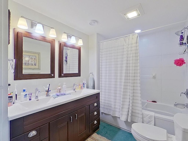 6828 Rhoades Ave SW, Cokato, MN 55321 - bathroom featuring vanity and shower / bathtub combination with curtain