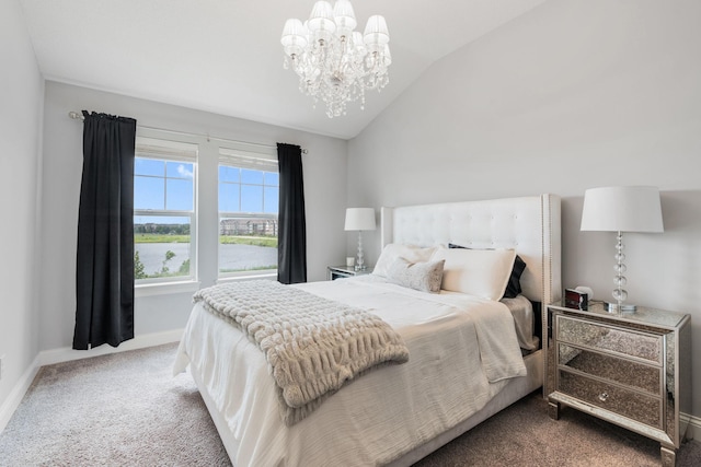 8312 Jonquil Ln N, Maple Grove, MN 55369 - carpeted bedroom featuring vaulted ceiling and a chandelier