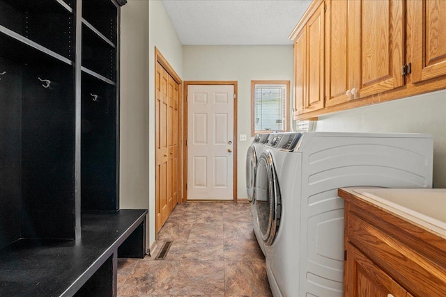 1111 Woods Creek Dr, Delano, MN 55328 - washroom with independent washer and dryer, stone finish floors, and cabinet space
