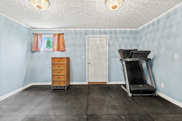 1111 Woods Creek Dr, Delano, MN 55328 - exercise room with baseboards and ornamental molding