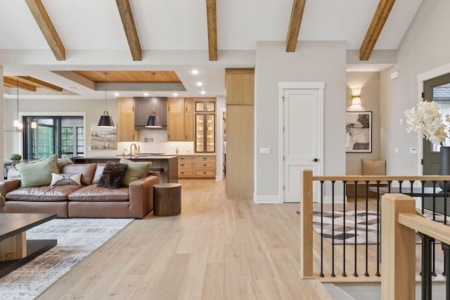 4864 148th Ave, Ham Lake, MN 55304 - living area with light wood-type flooring, recessed lighting, and beamed ceiling