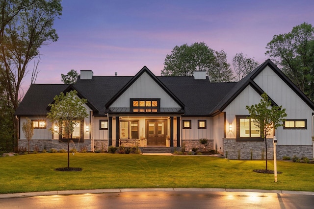4864 148th Ave, Ham Lake, MN 55304 - modern inspired farmhouse featuring a chimney, board and batten siding, and stone siding