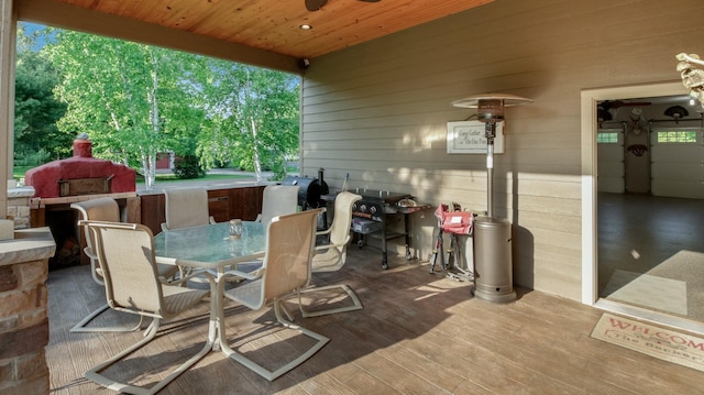30488 292nd St, Lake Holcombe Twp, WI 54745 - view of patio / terrace featuring outdoor dining area, grilling area, and ceiling fan