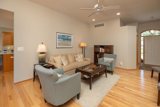 5209 Goodview Ln NW, Rochester, MN 55901 - living room with light wood-style flooring, ceiling fan, and recessed lighting