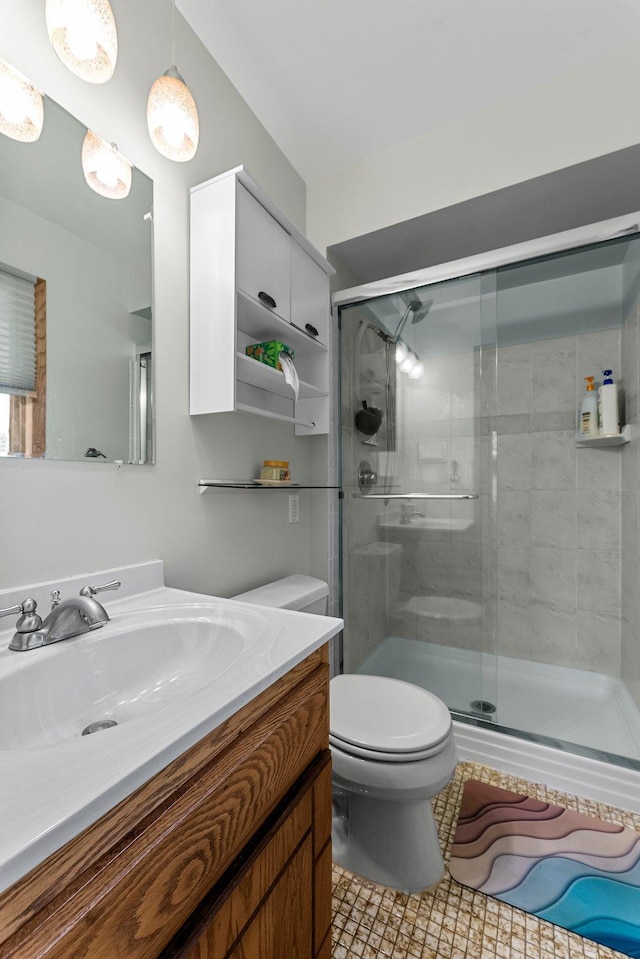 9009 44th Cir N, New Hope, MN 55428 - full bathroom featuring vanity, a shower stall, and tile patterned floors