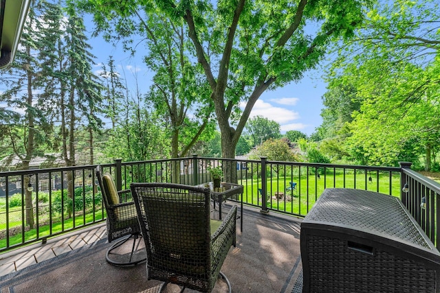 9009 44th Cir N, New Hope, MN 55428 - view of wooden balcony featuring outdoor dining space and a deck