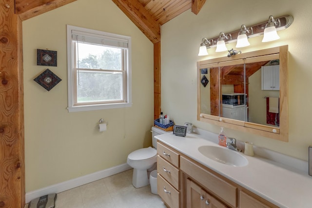 5393 Bachelor Rd NW, Hackensack, MN 56452 - bathroom with vanity, vaulted ceiling, tile patterned flooring, and wooden ceiling