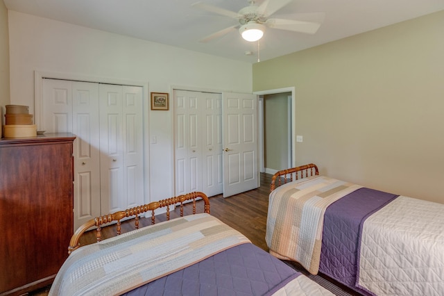 5393 Bachelor Rd NW, Hackensack, MN 56452 - bedroom featuring two closets, wood finished floors, and ceiling fan