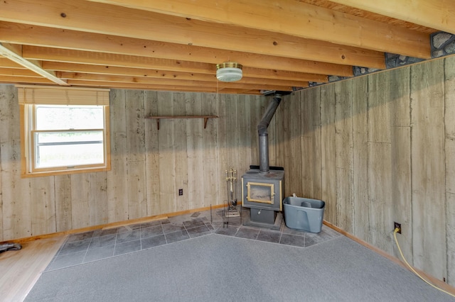 5393 Bachelor Rd NW, Hackensack, MN 56452 - basement featuring a wood stove
