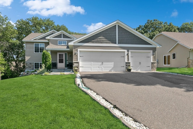 1465 19th St SE, Saint Cloud, MN 56304 - craftsman house with stone siding, driveway, an attached garage, and a front yard