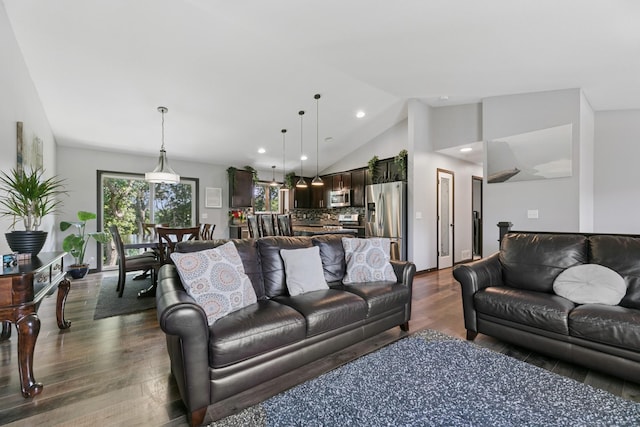 1465 19th St SE, Saint Cloud, MN 56304 - living room with vaulted ceiling, dark wood finished floors, and recessed lighting