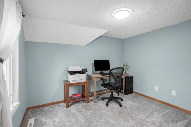 402 Clifton St, Saint Paul, MN 55102 - carpeted office space featuring a textured ceiling and vaulted ceiling